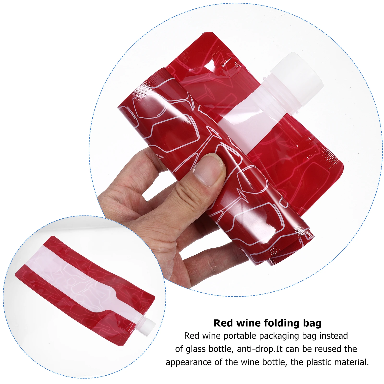 

5pcs Red Folding Bag 750ml Reusable Plastic Bottle Pouch Leak Proof Portable Beverage Storage for Juice Water Travel