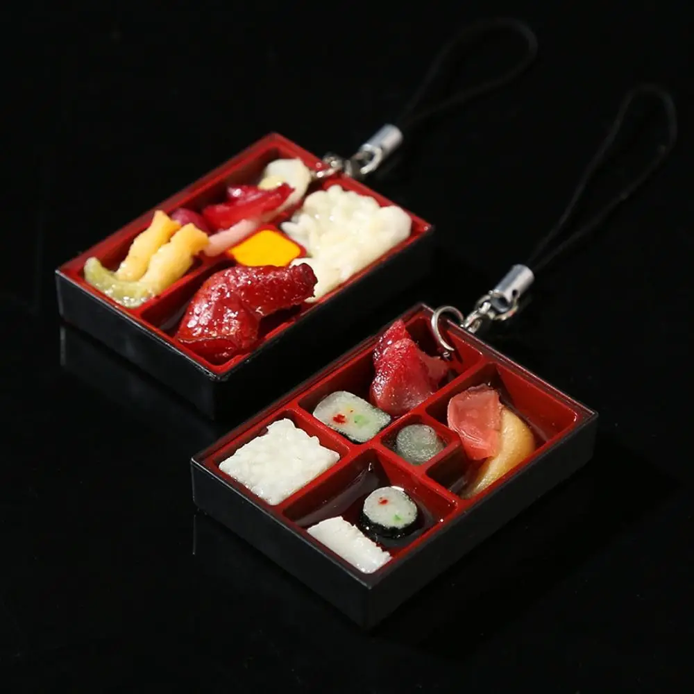 PVC Simulation Food Box Toy Keychain Keyring Sushi Box Lunch Dollhouse Mini Sushi Keychain Miniature Creative