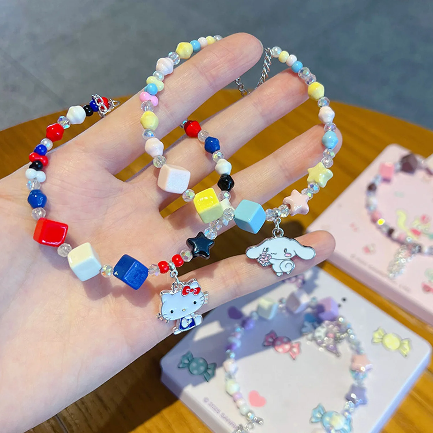 Hello Kitty Kuromi My Melody Beaded Wrist Ornament Color Mixed Beads With Gift Box Pack For Girls Decoration Collectible Gift