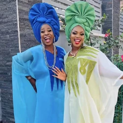 Raw Silk African Women's Autogele Headtie Fan Style Nigeria Wedding Geles Female Turban Cap Party Headgear Head Ties Turbante