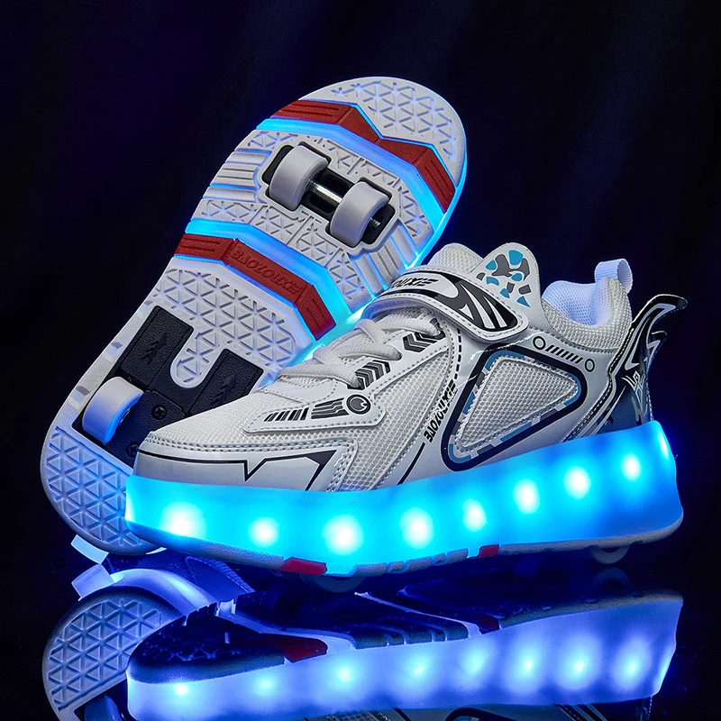 Chaussures de skate pour enfants avec chargement USB, baskets d'extérieur à la mode pour filles et garçons, chaussures de tennis plates décontractées pour enfants, lumières LED