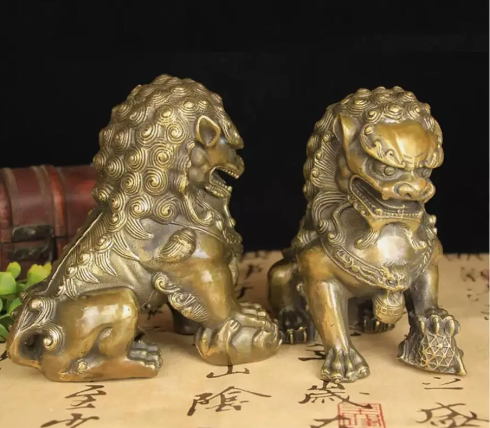 

Antique bronze Door Fengshui Guardion Fu Foo Dogs Lion Statue Lions Pair