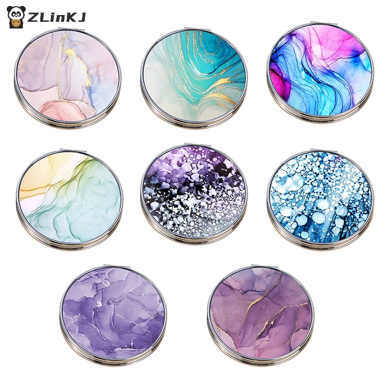 ▶ 1 stks mode streeppatroon vintage hand mini compacte make-upspiegel draagbare groen/paars/blauwe tas spiegel voor vrouwen meisjes