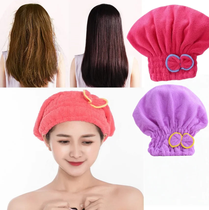 Hair Turban Towel - 여성용 2피스 광택 마이크로파이버 헤어 타월
