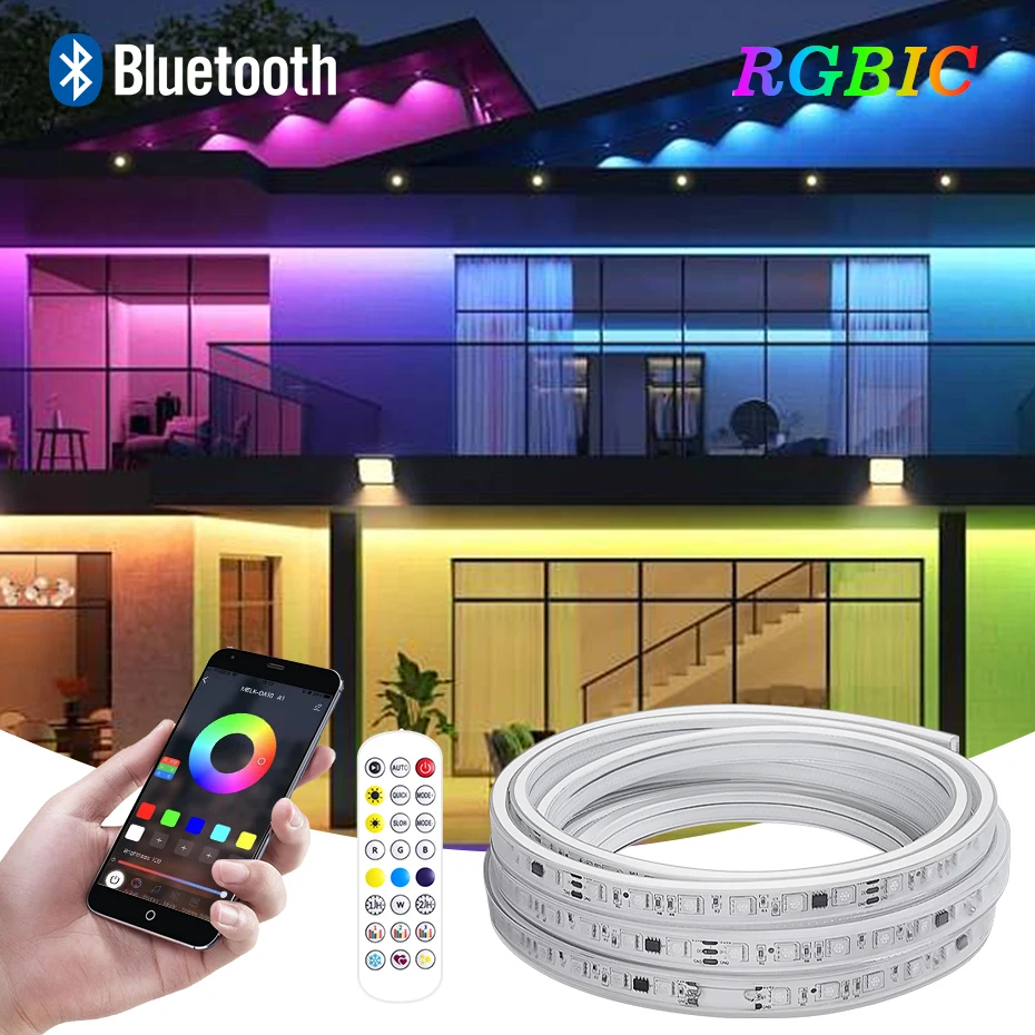

20m 50m Waterproof Smart RGBIC LED Strip 110V 220V Bluetooth Control Dreamcolor Led Tape Ribbon Light Outdoor Room Decoration