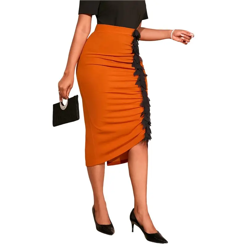 

CYL-Элегантная женская коричневая облегающая юбка-карандаш с драпировкой для офиса и официальных мероприятий