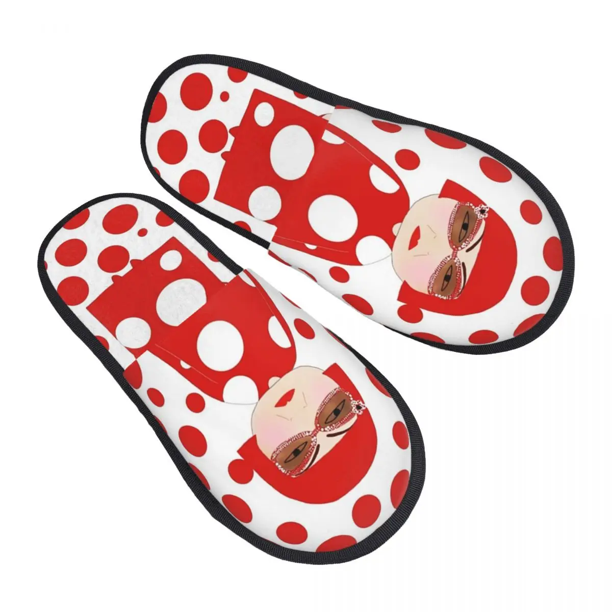 Custom Red Dots Yayoi Kusama Soft Memory Foam House Slippers Women Comfy Warm Anti-Skid Slipper