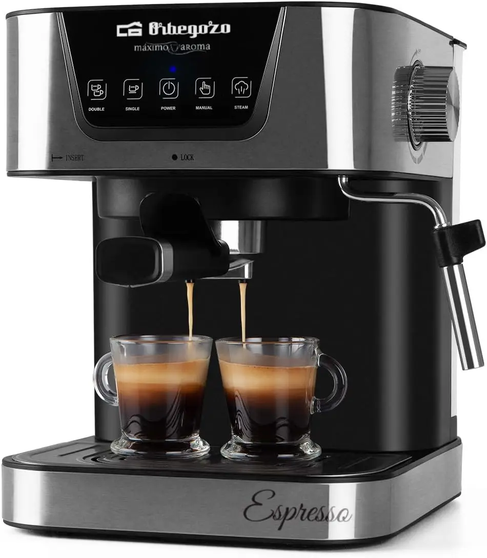 Orbegozo EX 6000, Cafetera express, 1050 W, depósito de agua extraíble 1,5 litros, 20 bar, panel de control táctil, modos programad
