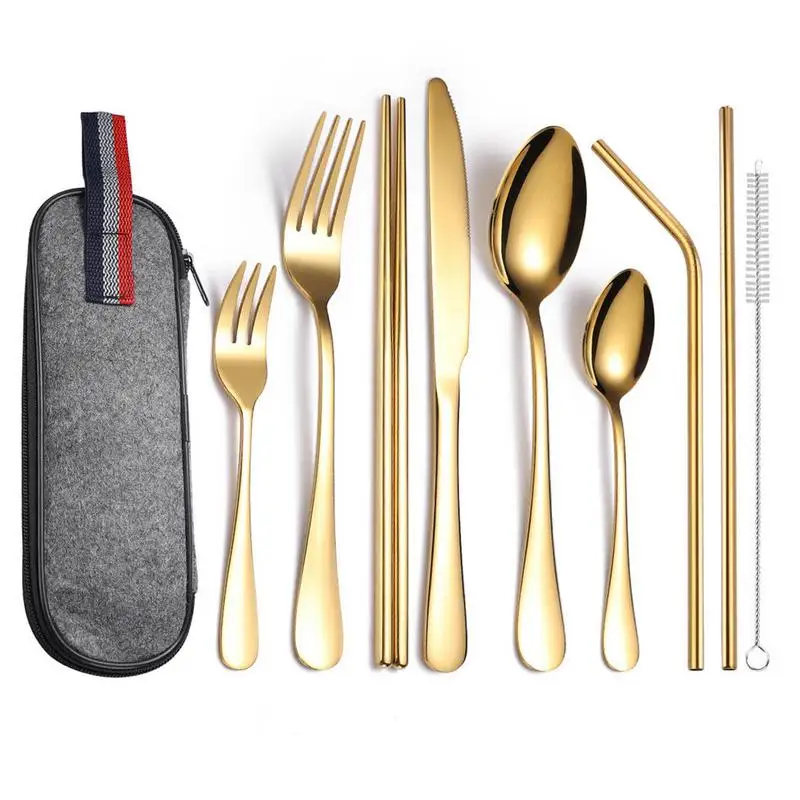 Lunch Silverware Set 9-Piece Portable Lunch Silverware Set Flatware Set 9 Pcs Portable Cutlery Eating Utensils For Lunch Boxes