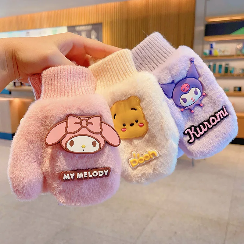 Sanrio children's autumn and winter thickened warm gloves hello kitty full fingers padded windproof finger gloves