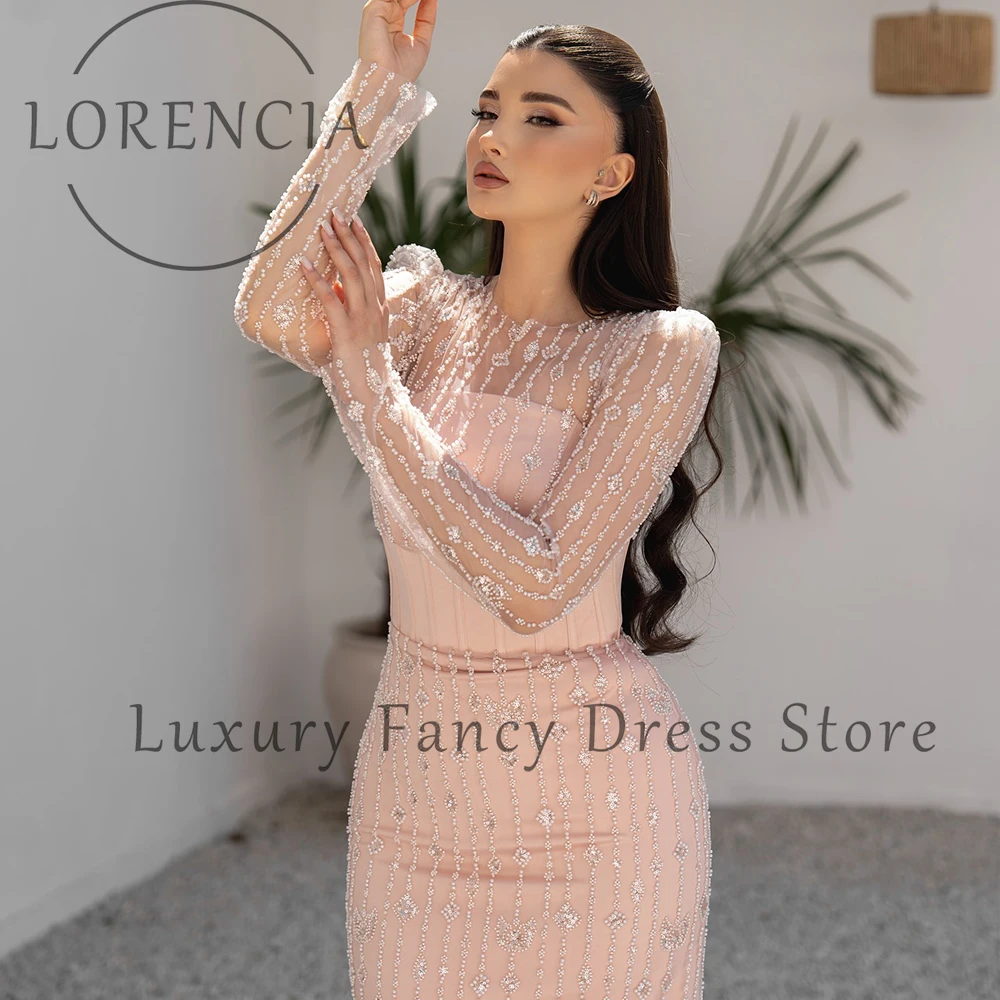 高級キラキララインストーンウエディングドレス長袖 O ネックウェディングパーティードレスカスタマイズされたクリスタルストレートローブ · ド · 夜会ドバイ