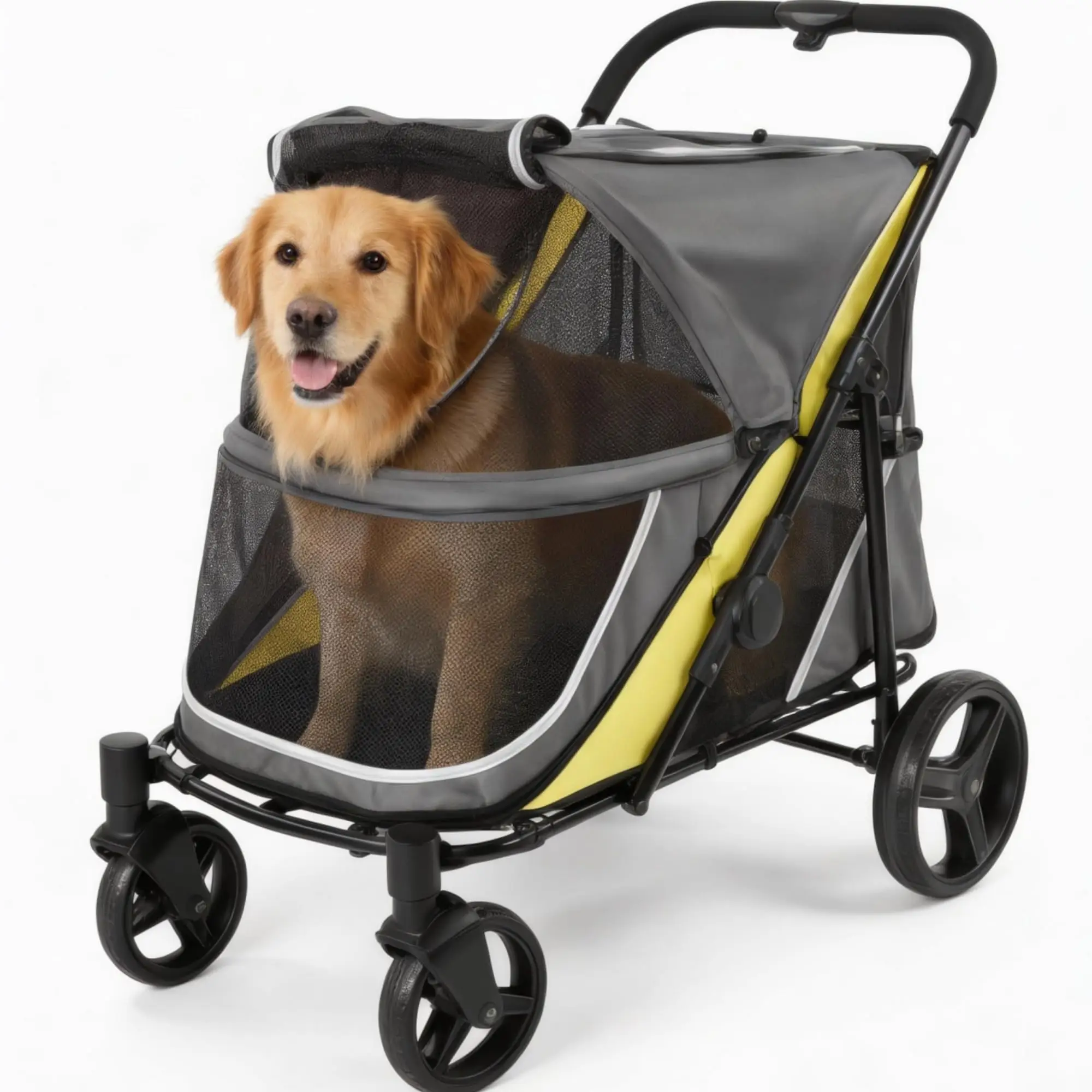 Heavy-Duty All-Terrain Dog Stroller for Large & Senior Dogs - Dual Entry Wagon - Collapsible 4-Wheel Design - Foot Brake - Breathable Mesh - Canopy - Storage Basket - Supports Up to 176 lbs - Ideal for Travel & Outdoor Use