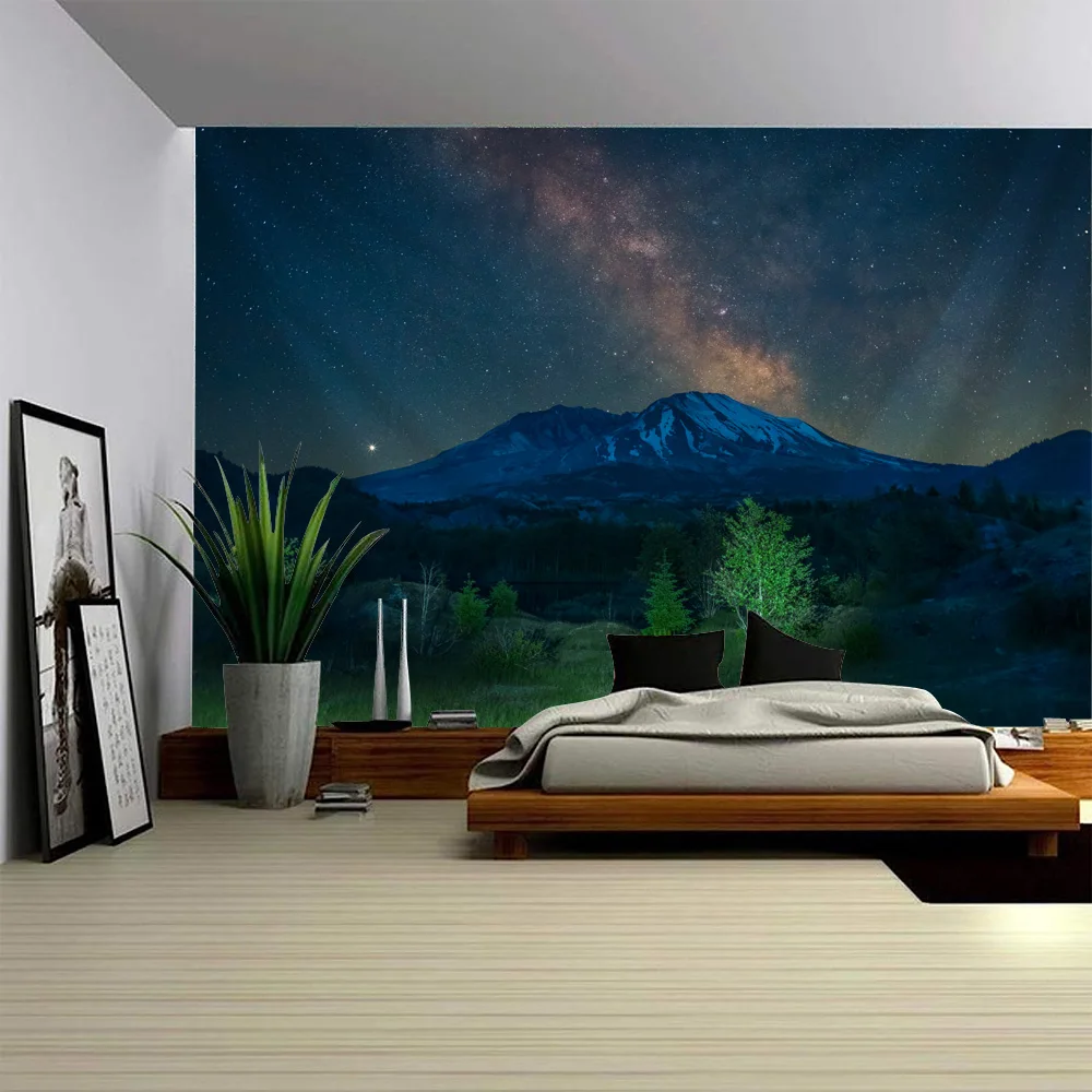 

Starry Sky Tapestry Decoration Moon Night Landscape Printing Wall Hanging Living Room Bedroom Art Decoration Blanket
