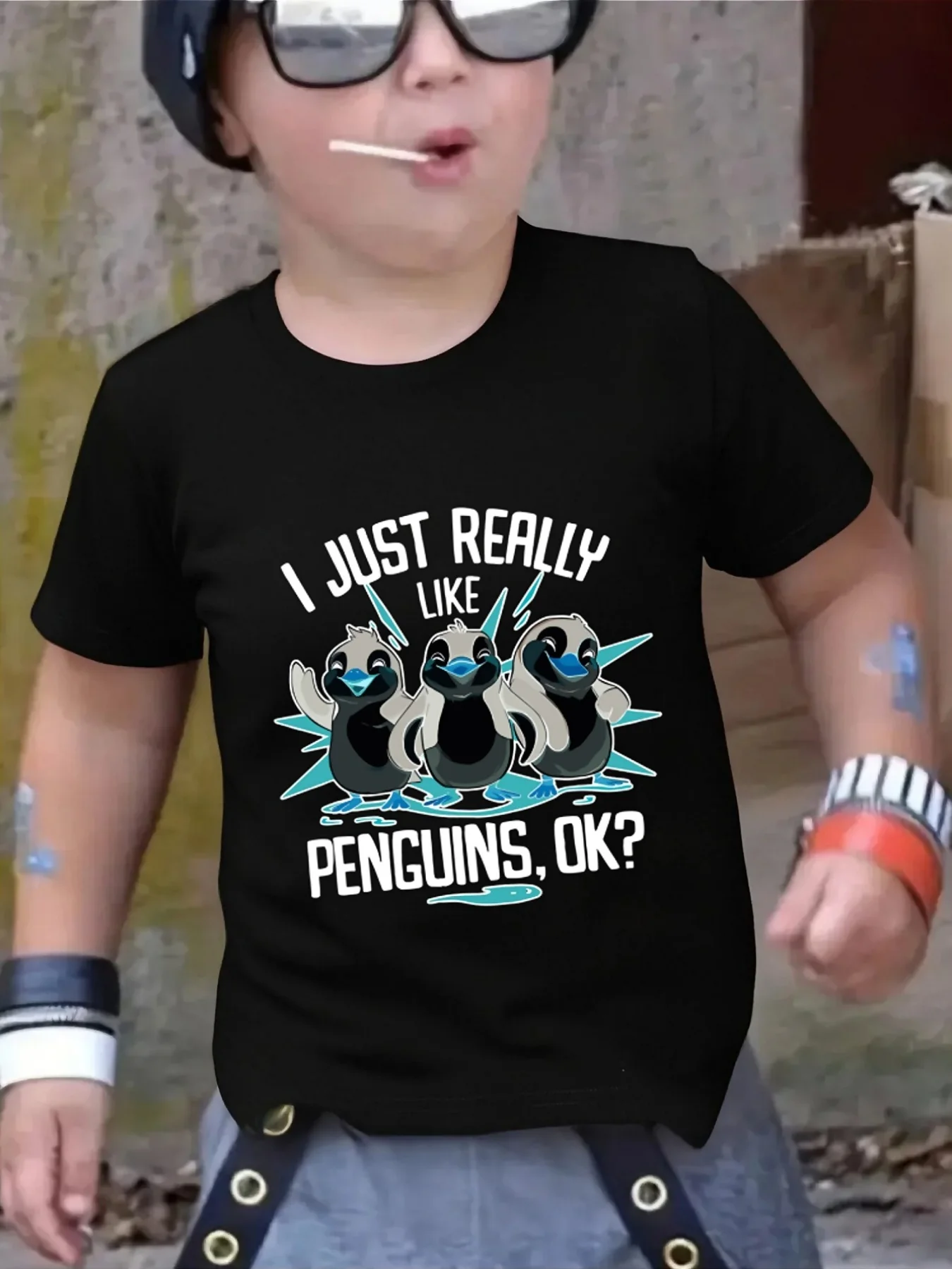 I Just Really Like Penguins Cartoon Animal Art Graphic Print Family Matching Short Sleeve Tee Boys Girls Kids Casual Daily Tops