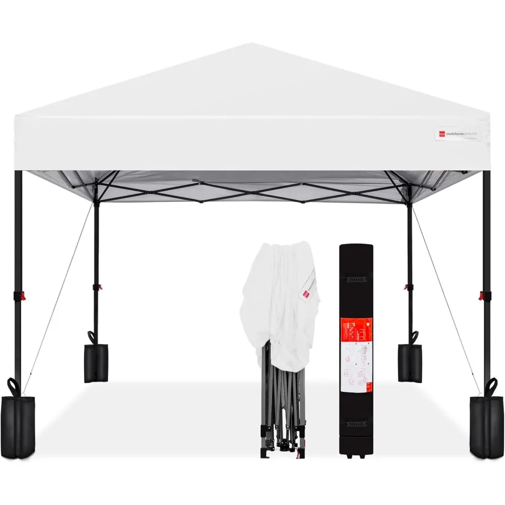 10x10ft 1-Personการตั้งค่าPop Up Canopyเต็นท์InstantแบบพกพาShelter W/ 1-ปุ่มPush,กรณี, 4 น้ําหนักกระเป๋า-สีขาว