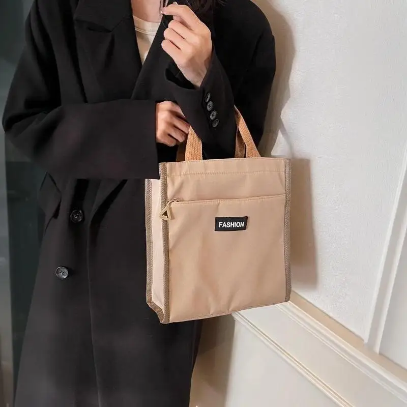 Classic Canvas Tote Bag Large Capacity Zipper Portable Shoulder Bag for Library Book Carry Work School Shopping