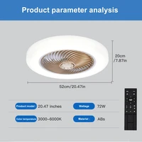 Smart Ceiling Fan Fans With Lights Remote Control Bedroom Decor Ventilator Lamp 52cm Air Invisible Blades Silent 4