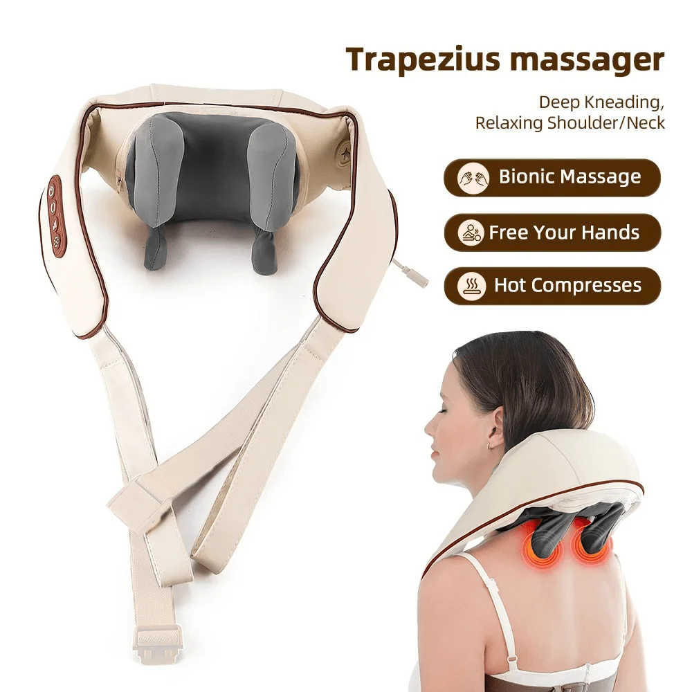 Elektrisches Rücken-, Schulter- und Nackenmassagegerät, tiefes Knetmassagekissen für Nacken, Rücken,