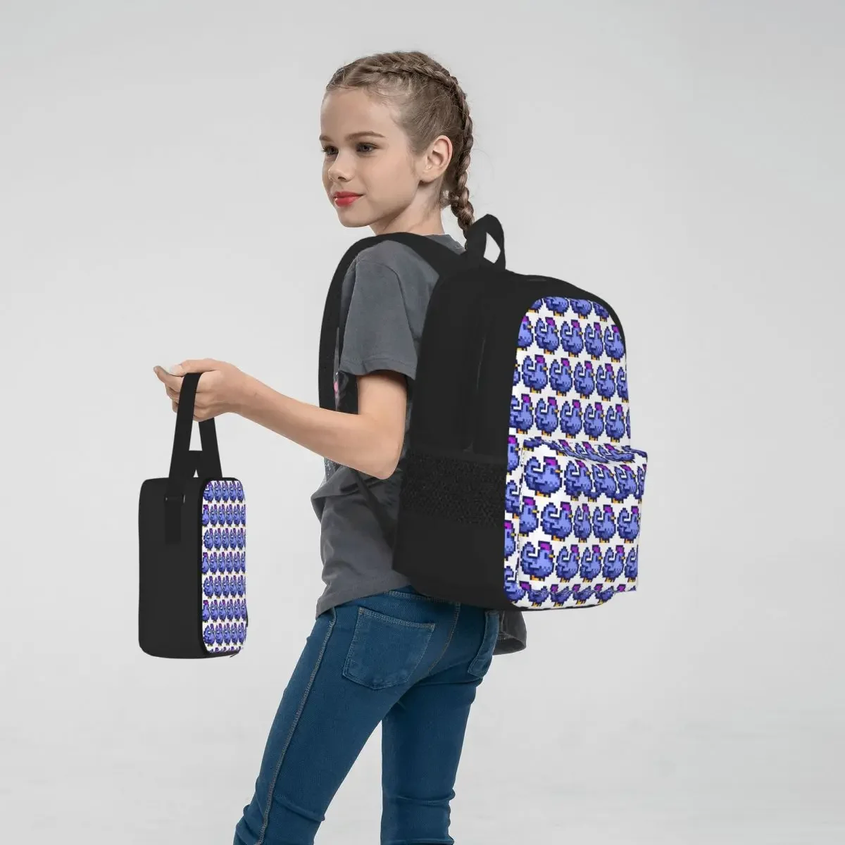 Sac à Dos Jetable Bleu pour Enfant, Cartable d'École, Dessin Animé, Lunch, Stylo, Ensemble de Trois Pièces