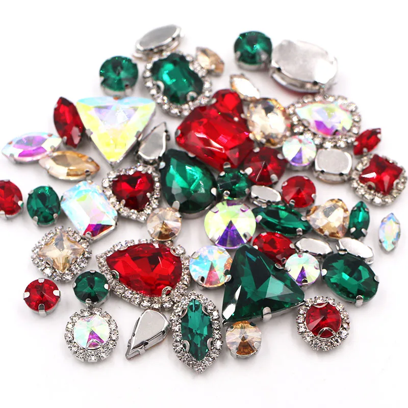 New 50Pcs/Pack Mix Size Mix Shape Cup Chain Rim Crystal Stones Sliver Claw Setting Glass Rhinestone Sewing Clothing Accessories