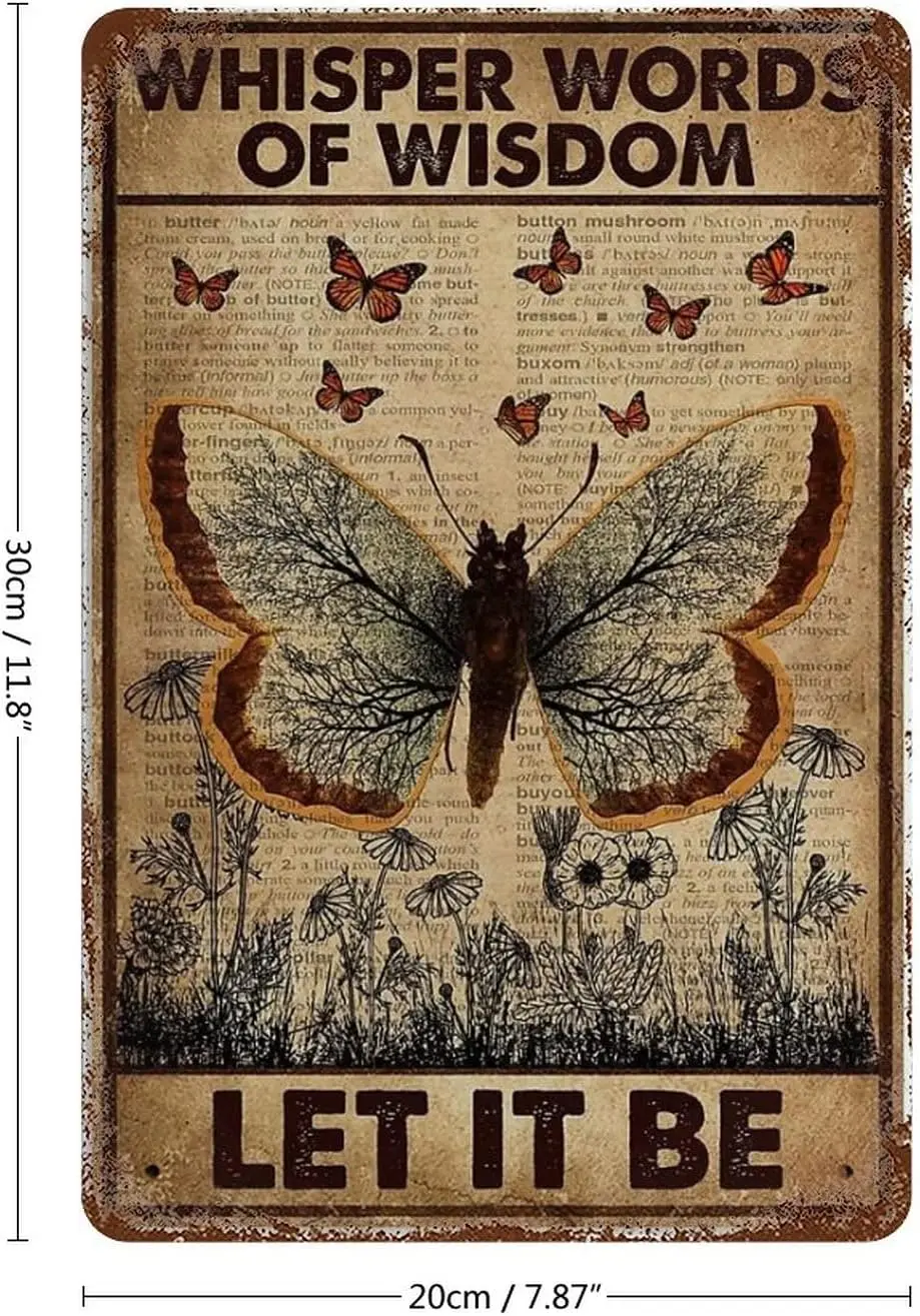 فراشة معدن القصدير علامة الهمس كلمات الحكمة دعها تكون جدار ديكور مضحك الديكور للمنزل المطبخ بار المرآب