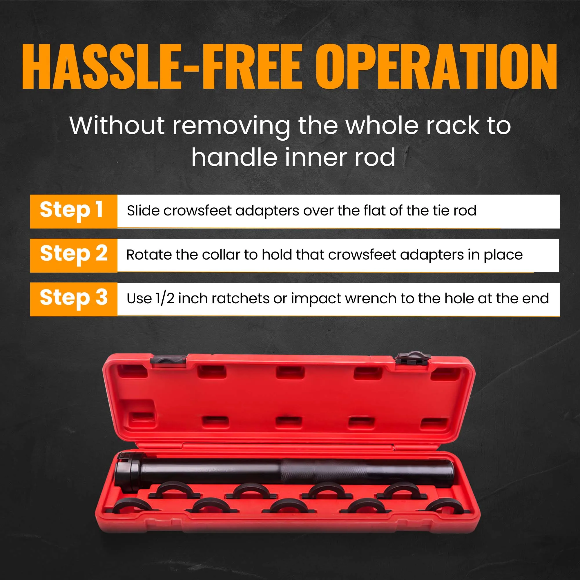 1/2\'\' Drive Inner Tie Rod Removal & Installation Tool Kit w/ 9 Adapters Universal Dual Inner Tie Rod End Installer Remover