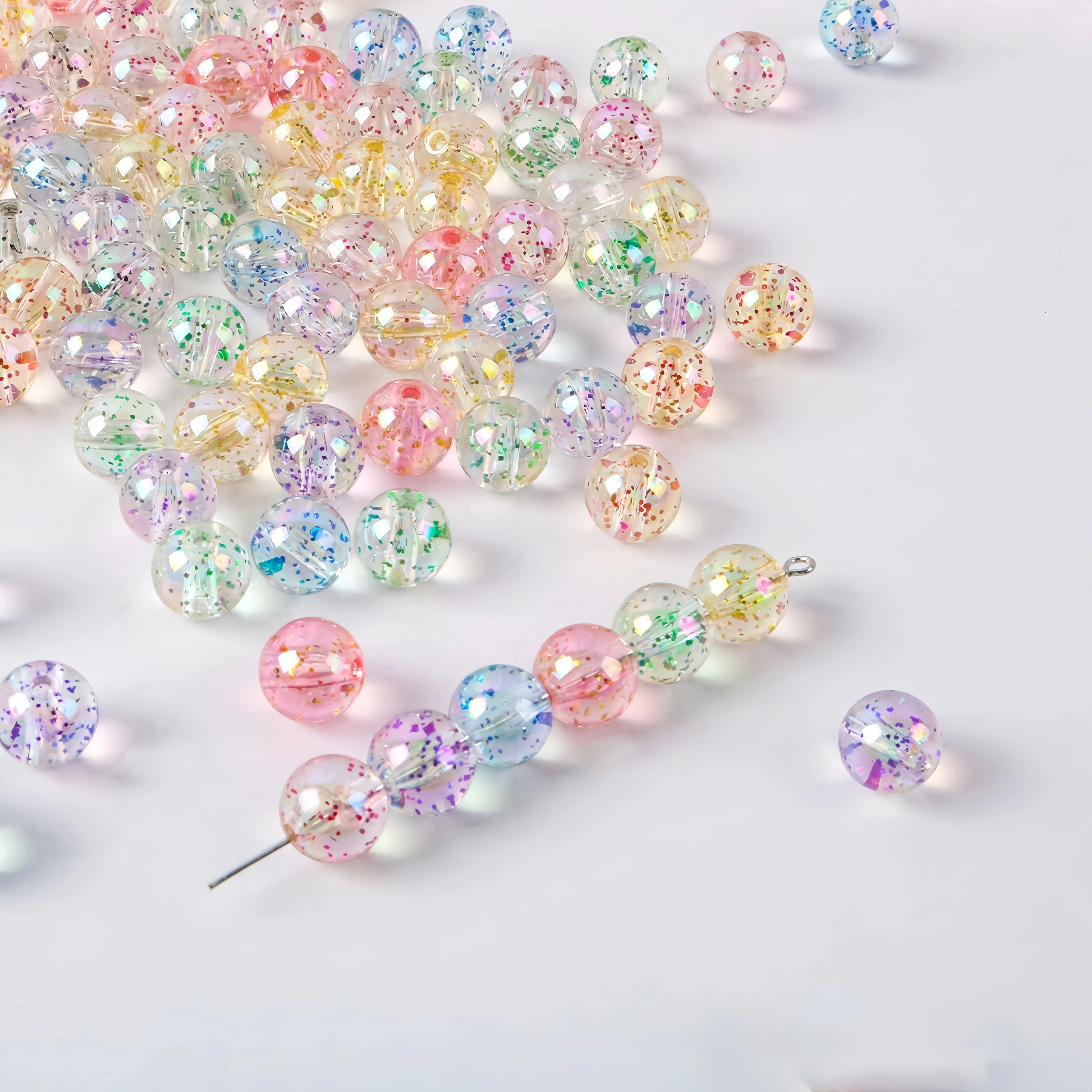 6/8/10mm 400/150/75pcs DIY Powder Filled Round Beads Mixed With Dispersion Beads, Can Be Used For Making Bracelets and Necklaces