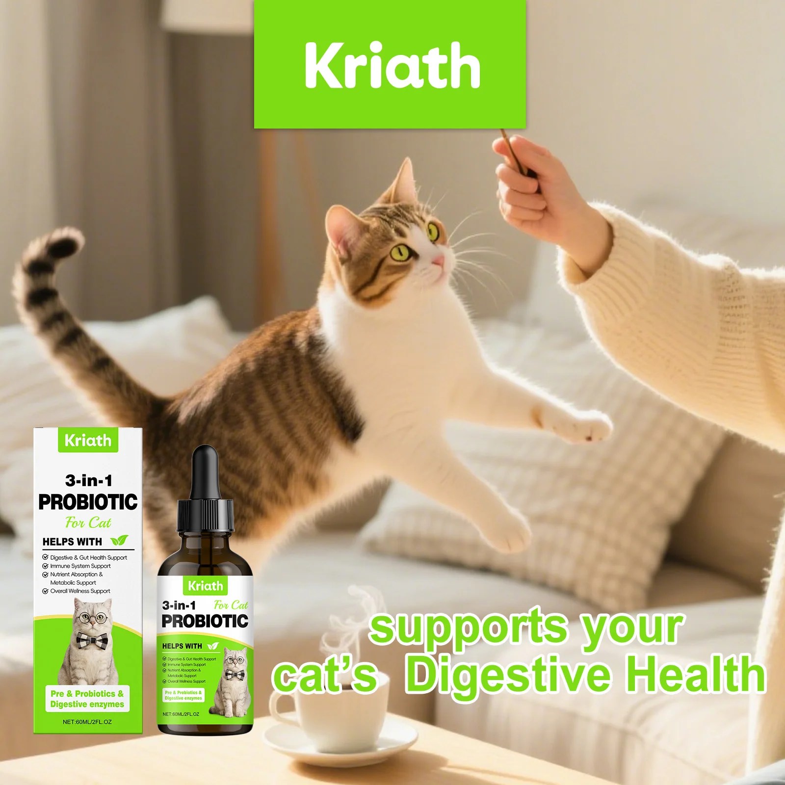 3 in 1 Cats Probiotics Drops Gut Immunity Digestive Support Beneficial Bacteria Allergy Itch Relief All Cats Multivitamin Liquid