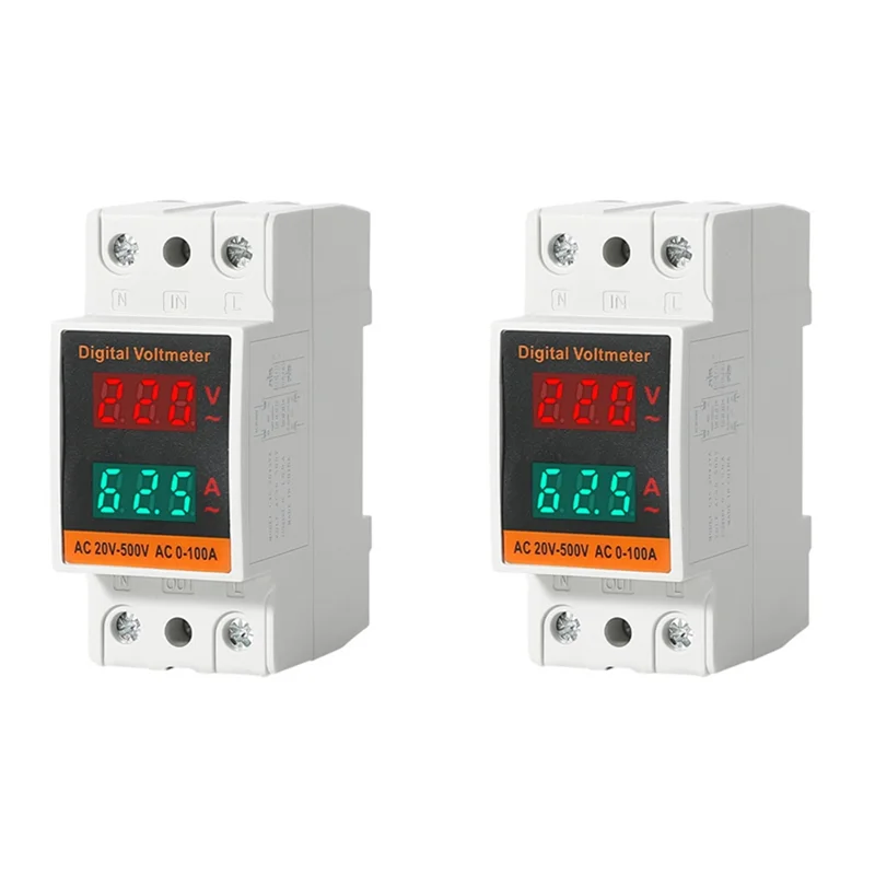 ABMS-Din السكك الحديدية الفولتميتر الرقمي 2 قطعة 35 مللي متر جهاز قياس الجهد الكهربائي التيار المتناوب 50-500 فولت 100A مع HD Led عرض مقياس التيار الكهربائي