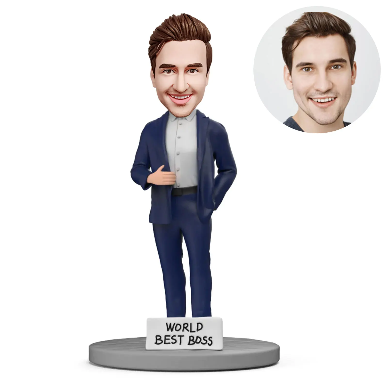 

Custom Figures Personalized,Bobblehead Personalized Gifts;Blue Suit WORLD BEST BOSS Custom Bobblehead with Engraved Text