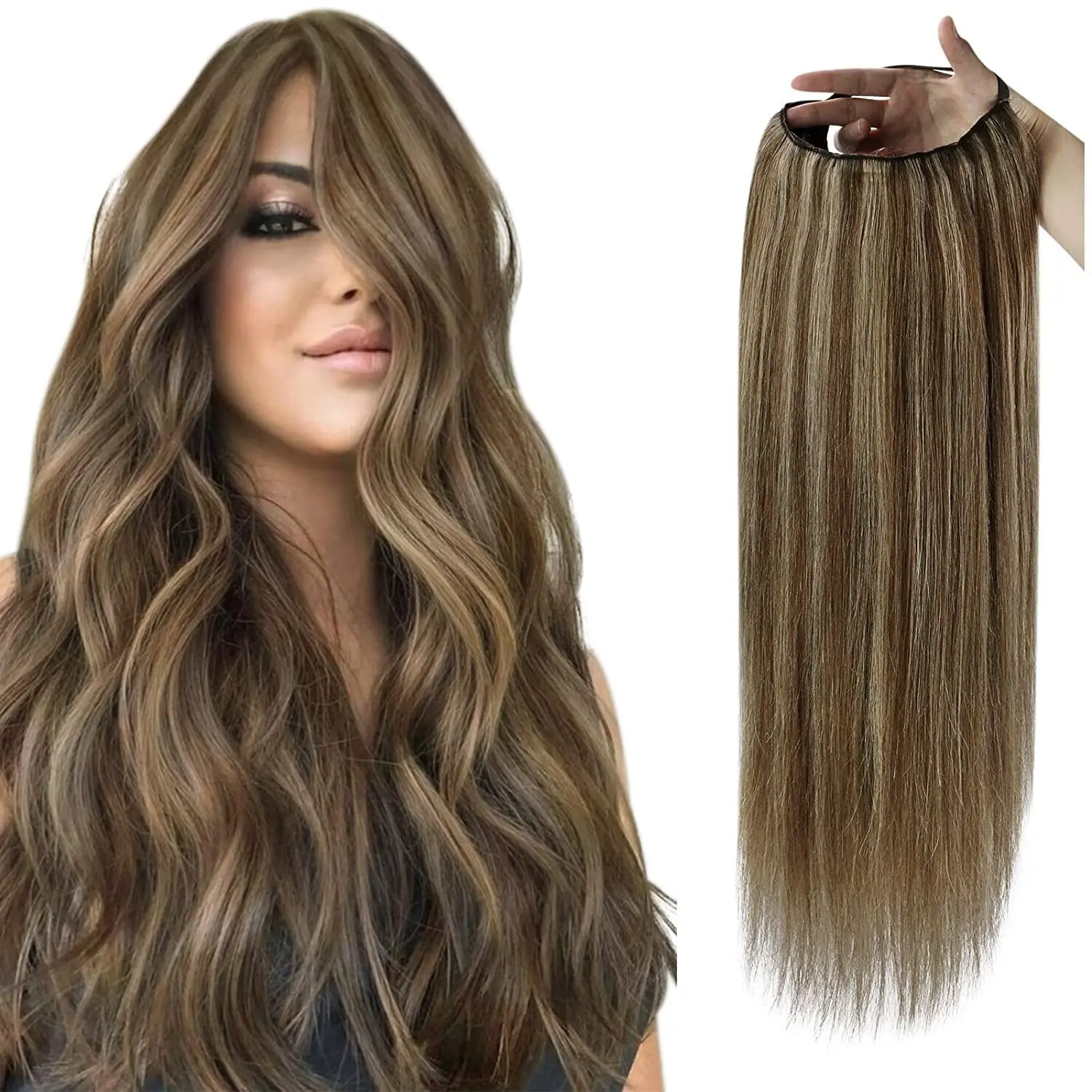 Brilho completo meia peruca clipe em uma peça u parte extensões de peruca ombre cor 100% máquina remy cabelo em linha reta extensões de cabelo humano