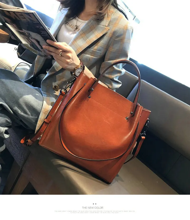 Cowhide Tote Bag Luxury Designer Vintage Women's Shoulder Bags Large Capacity High Quality Genuine Leather Female Handbag
