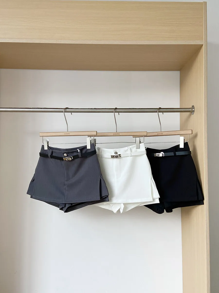 Women's Summer Side Split High Waist Suit Shorts With Belt Lady Elegant Solid Color Streetwear Short Skirt Shorts