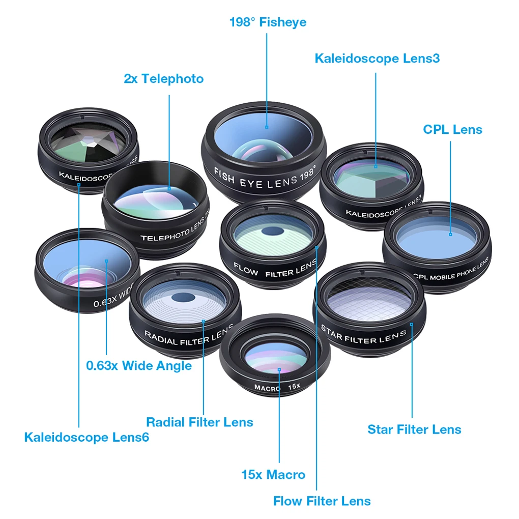 10-in-1 Fisheye Macro Lens Set Phone Lenses with Carrying Bag Accessory