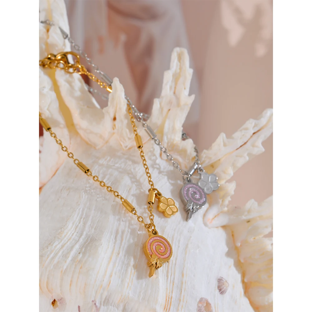 Yhpup Fashion Stainless Steel Enamel Lollipop Flower Drop Golden Bracelet Bangle High Quality Sweet Wrist Jewellery Gift