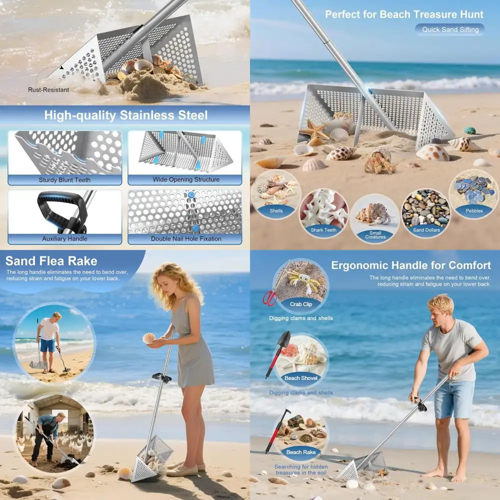 

Heavy-Duty 52 Beach Rake with 16 Basket for Crabs, Seashells, and Debris Collection