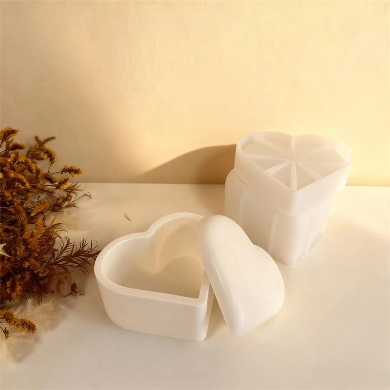 Love Heart Shape Storage Jar Silicone Molds Jewelry Storage Box Concrete Cement Vessel Container Home Decoration Mould