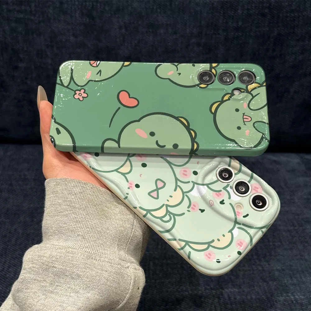 

Cartoon Anime Dinosaur Phone Case For Samsung Galaxy A73 A53 A25 A34 A51 A54 A35 A55 A33 A56 A04 4G 5G Feilin Wave Oil Shell