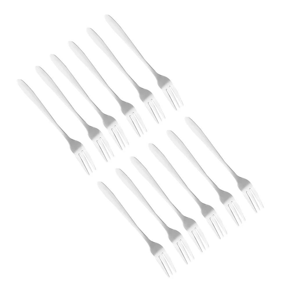 

12 pcs Stainless Steel Fruit Forks Three Tine Long Handle For Dessert Cake Beefsteak Outdoor Camping Picnic Travel Lightweight