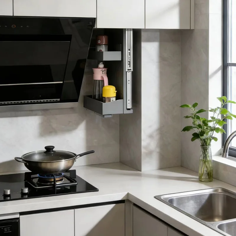 Magnetic electric lifting seasoning basket hanging cabinet kitchen utensils storage basket
