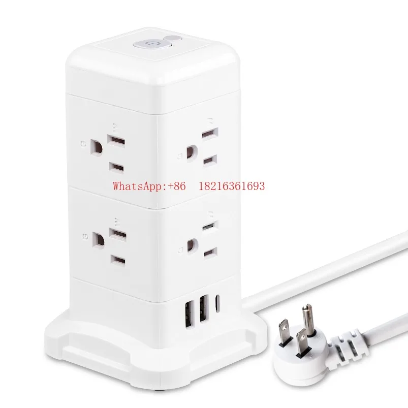 

Вертикальная розетка-башня стандарта США с USB и Type-C, защита от перегрузки при зарядке.