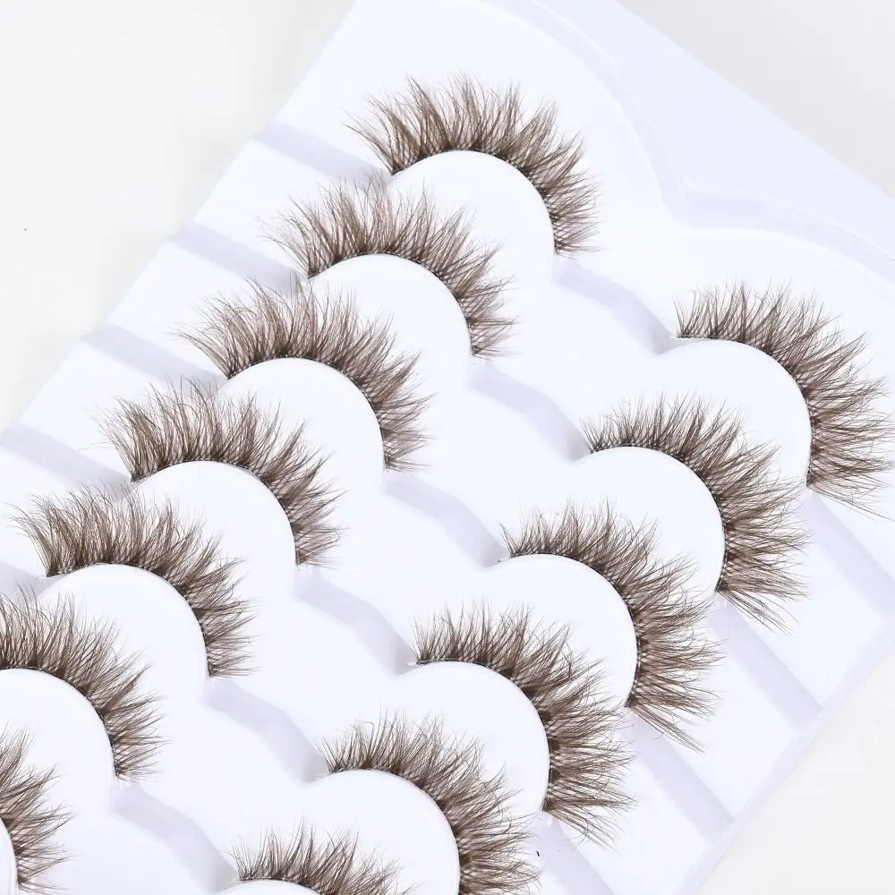 with Clear Band Faux Mink Brown Lashes Natural Look C Curl Short Brown Eyelashes Wispy Volume False Lashes Eyelash Extension