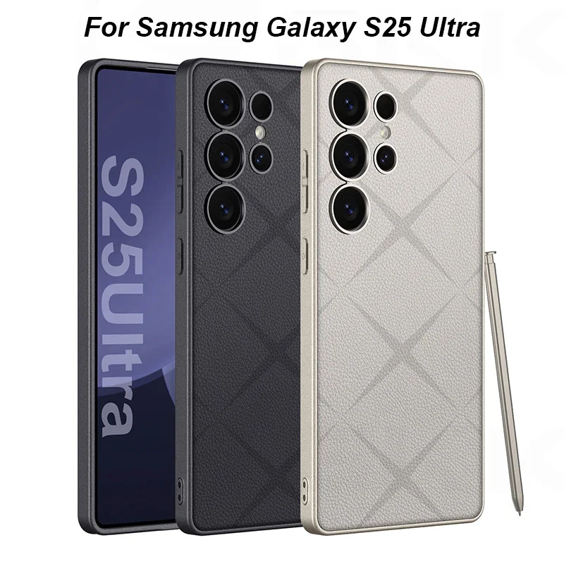 

RICKE Luxury Leather Soft Case For Samsung Galaxy S25 S24 Ultra Star Pattern Metallic Paint Frame Cover For S25 Ultra Case