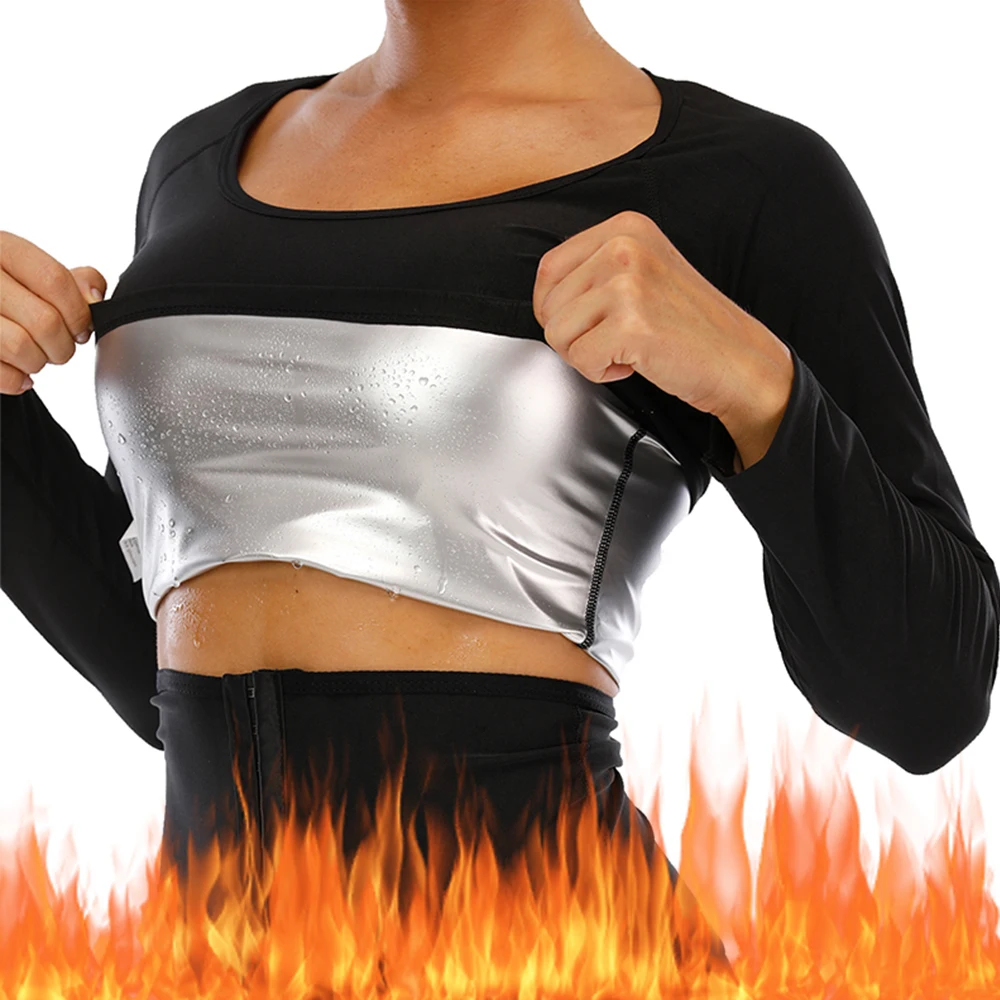 Women Sauna Suit Fitness Exercise Sauna Sweat Suit Long Sleeve Sauna Tops Sweat for Women Shapewear Weight Loss Body Shaper