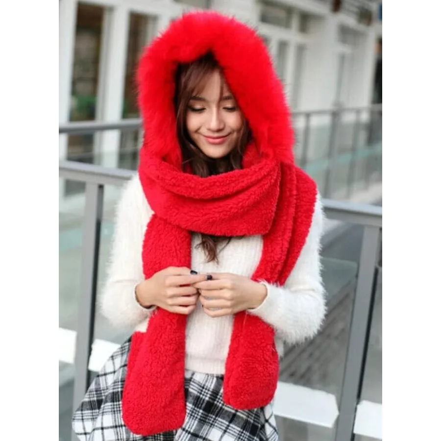 Gorro con capucha y bufanda para mujer, conjunto cálido de invierno con tela de felpa suave para actividades al aire libre, diseño grueso y aislado para Extr