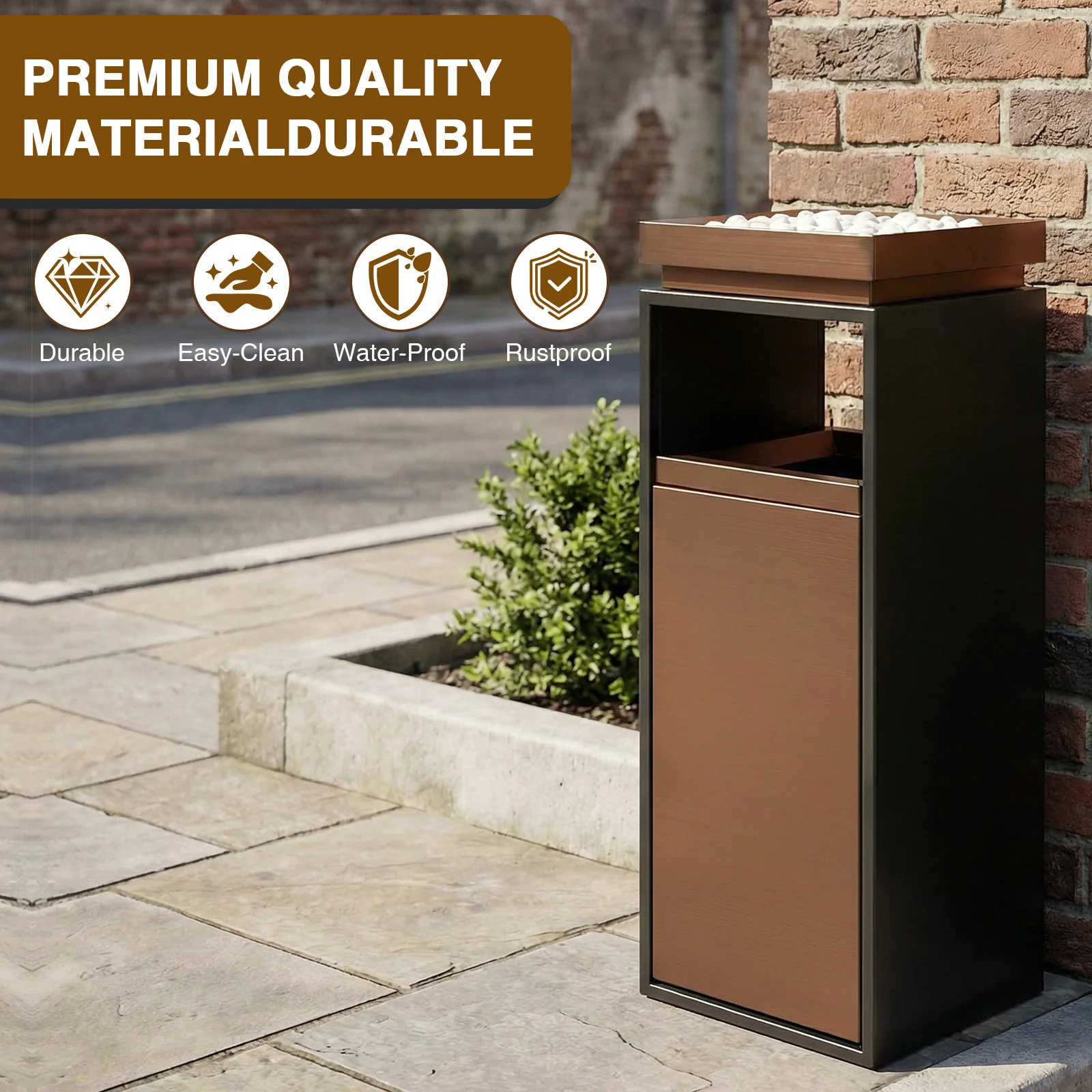 

Triple‑Layer Anti‑Rust Outdoor Waste Receptacle, Commercial Trash Bin with Ashtray & Detachable Inner Bucket for Public & Commer