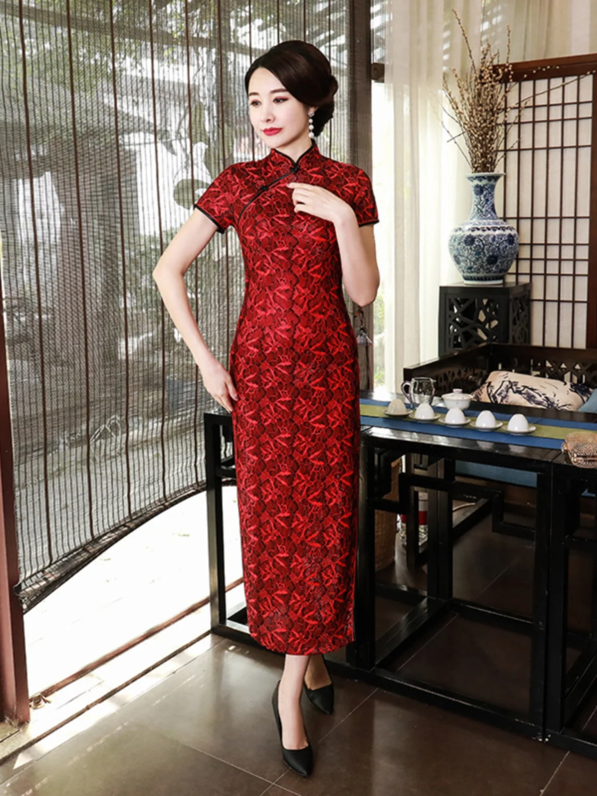 

Retro Floral Large Size Long Qipao Ethnic Sle High Slit ort Sve Daily Wear Qipao Long Qipao Floral Qipao