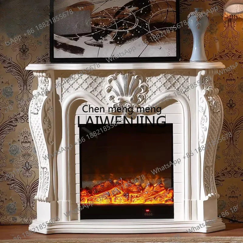 z183 European style fireplace cabinet solid wood frame carved fireplace heating ivory white luxury