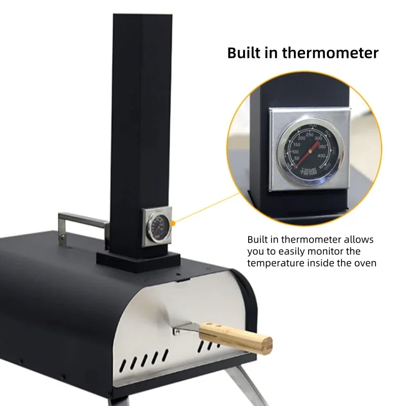 11-calowy piec do pizzy i grillowania z podwójnym paliwem ze stali nierdzewnej do użytku domowego i komercyjnego, termometr