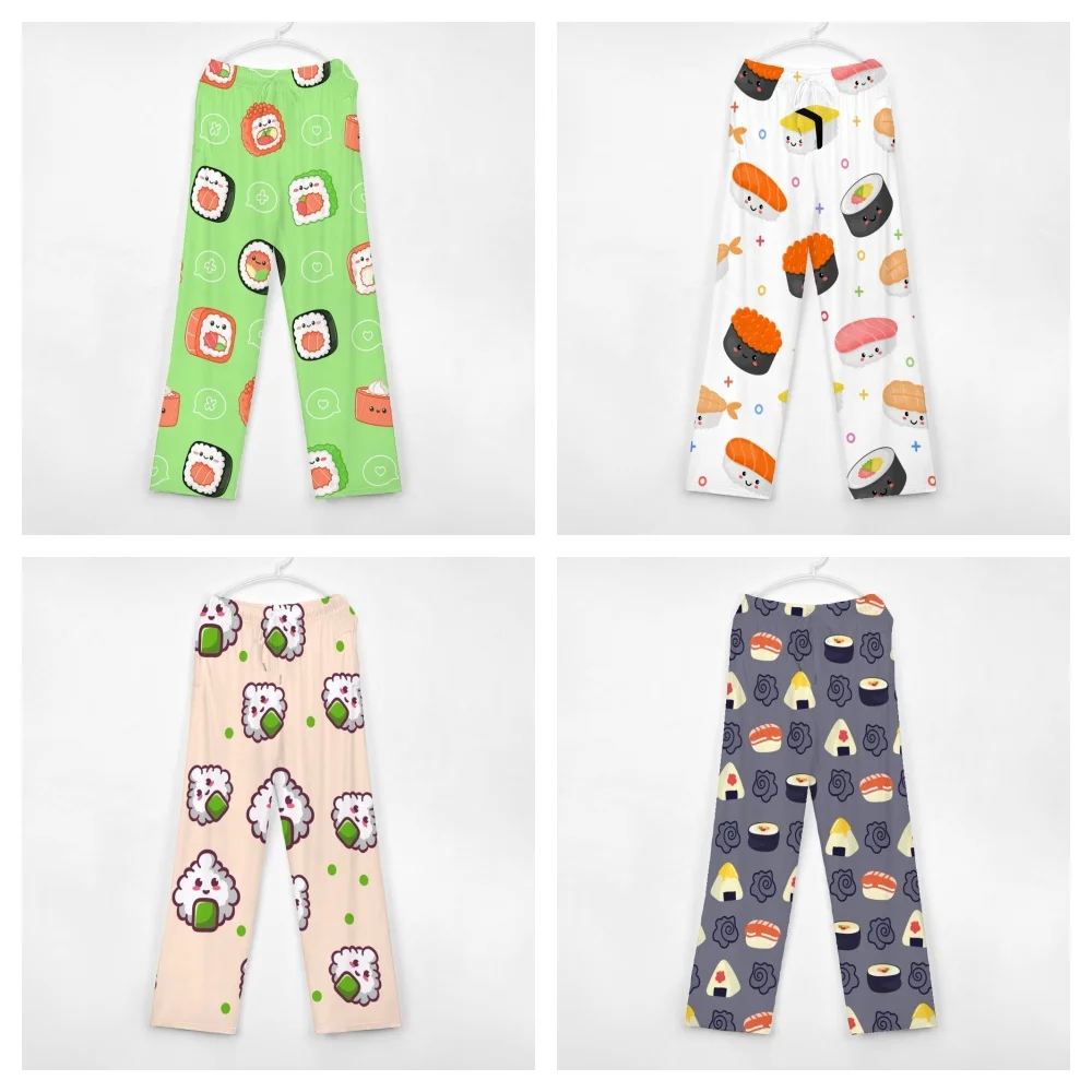 Onigiri Patroon Pyjama Broek Heren Dames Loungebroek Superzacht Unisex Slaap Pyjama Broekje Met Zakken Trekkoord